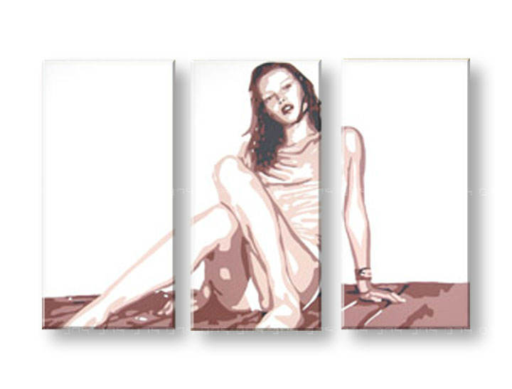 Tablou pictat manual POP Art Kate Moss 3-piese 