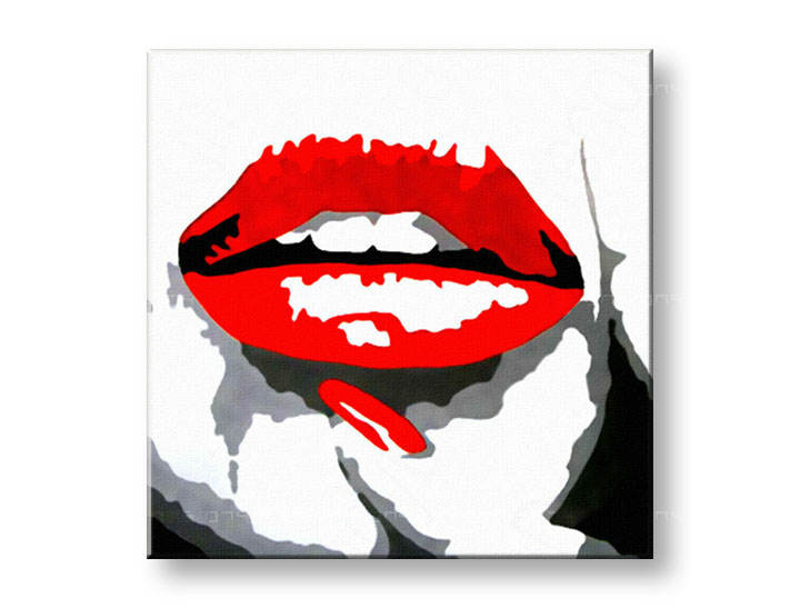 Tablou pictat manual POP Art RED LIPS 1-piese 