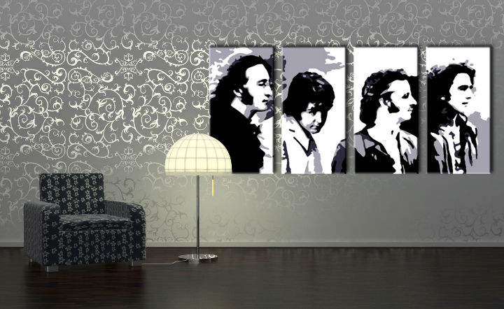 Tablouri pictate manual Pop Art Beatles 4-piese 160x80 cm bea5/24h