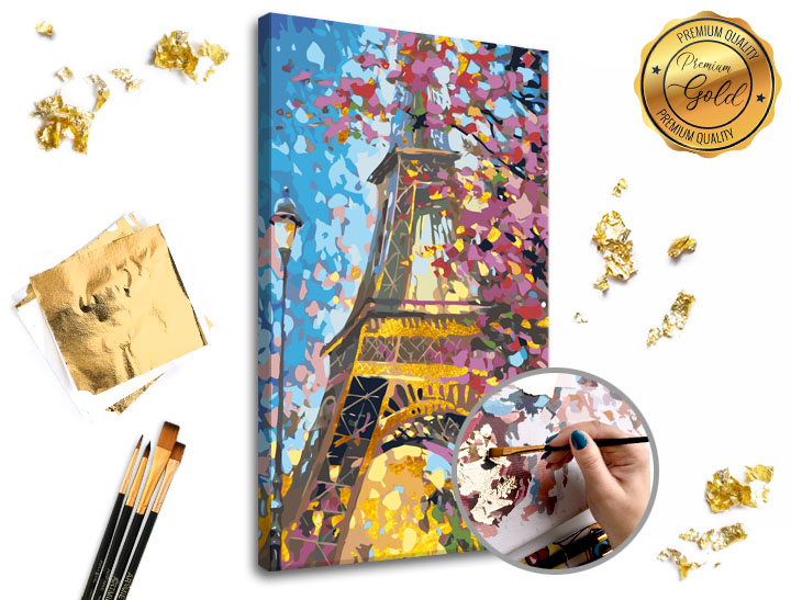 Pictura după numere PREMIUM GOLD - Eiffel Tower