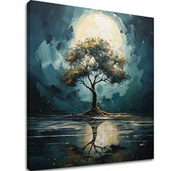 Decor de perete modern Copac de noapte cu lună - PREMIUM ART