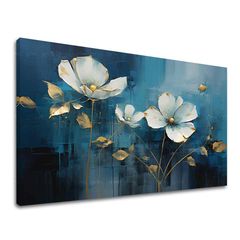 Eleganță atemporală pe pânză Abstracție albastră cu accente aurii 40x60 cm