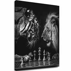 Imaginea pe pânză Leul și tigrul - Strategia de șah