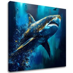 Pictură decorativă pe pânză - PREMIUM ART - Shark Force in Dark Water
