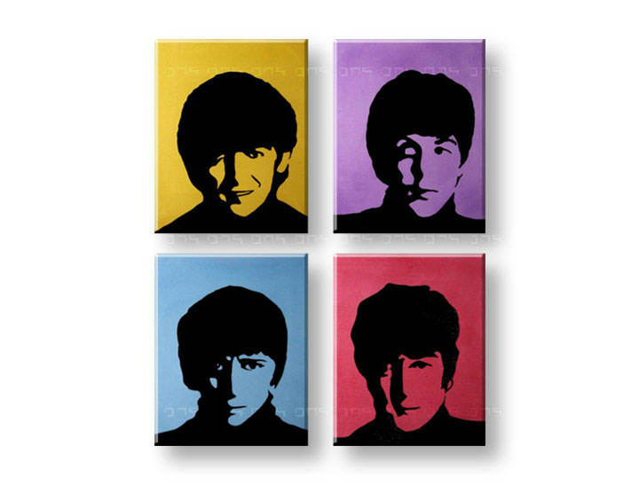 Tablou pictat manual POP Art BEATLES 4-piese 