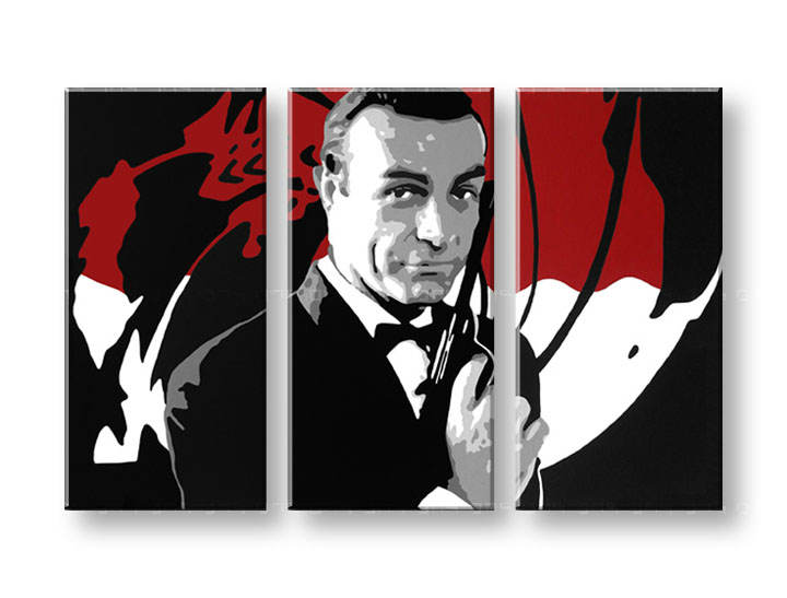 Tablou pictat manual POP Art James Bond 3-piese 