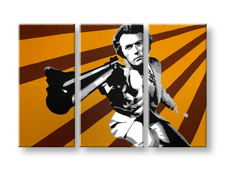 Tablou pictat manual POP Art Clint Eastwood 3-piese 