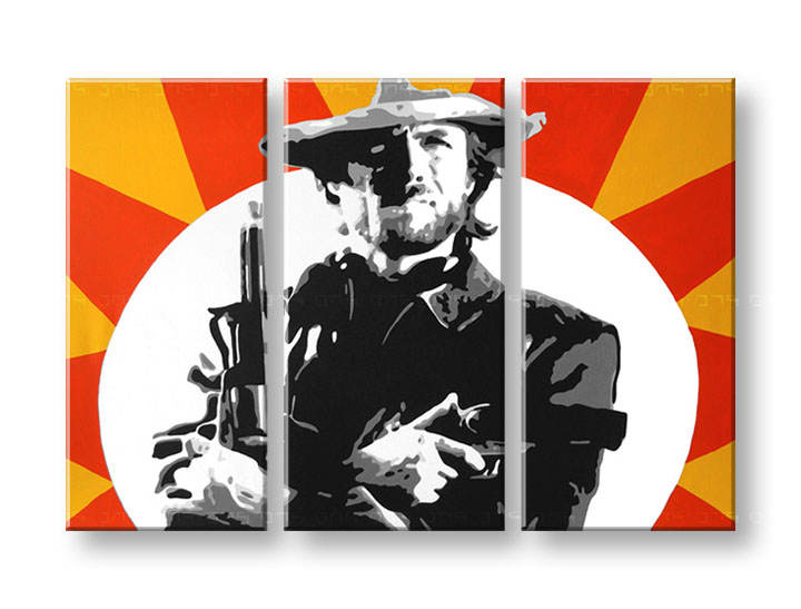 Tablou pictat manual POP Art Clint Eastwood 3-piese 