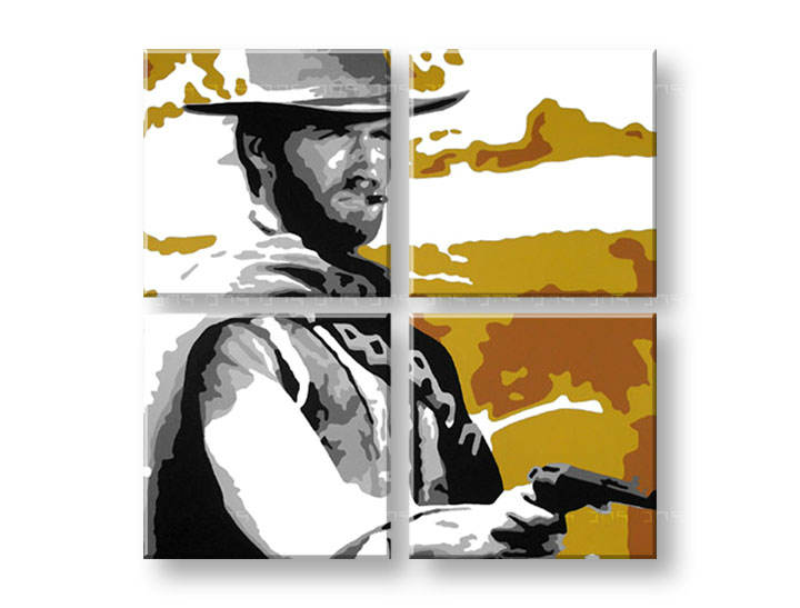 Tablou pictat manual POP Art Clint Eastwood 3-piese 