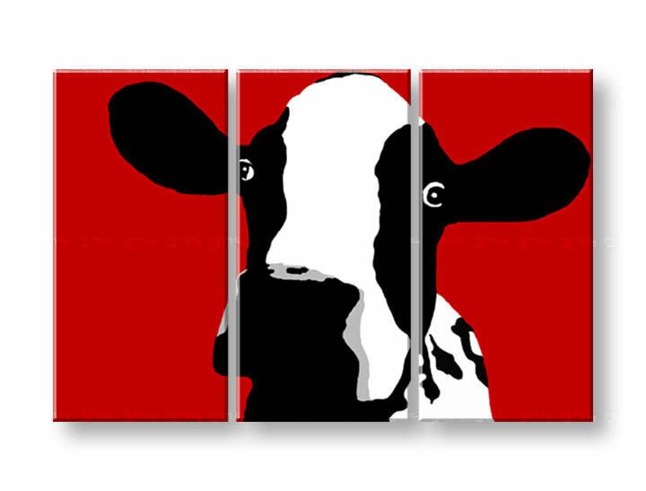 Tablou pictat manual POP Art Cow 3-piese 
