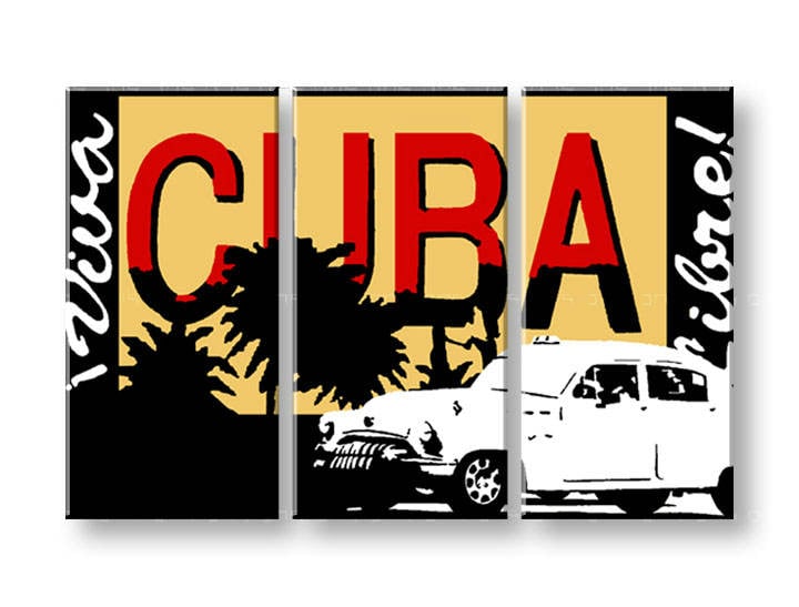 Tablou pictat manual POP Art Cuba 3-piese 