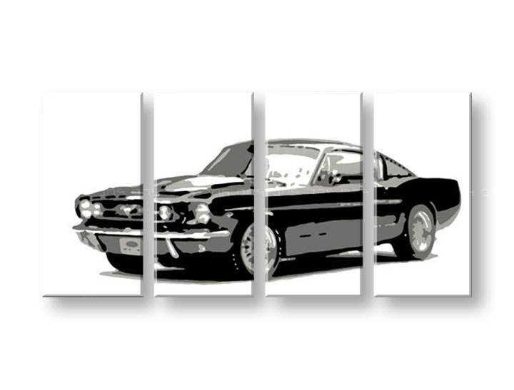 Tablou pictat manual POP Art Ford Mustang 4-piese 