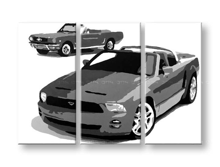 Tablou pictat manual POP Art FORD MUSTANG 3-piese 