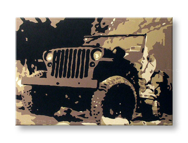 Tablou pictat manual POP Art JEEP 1-piese 