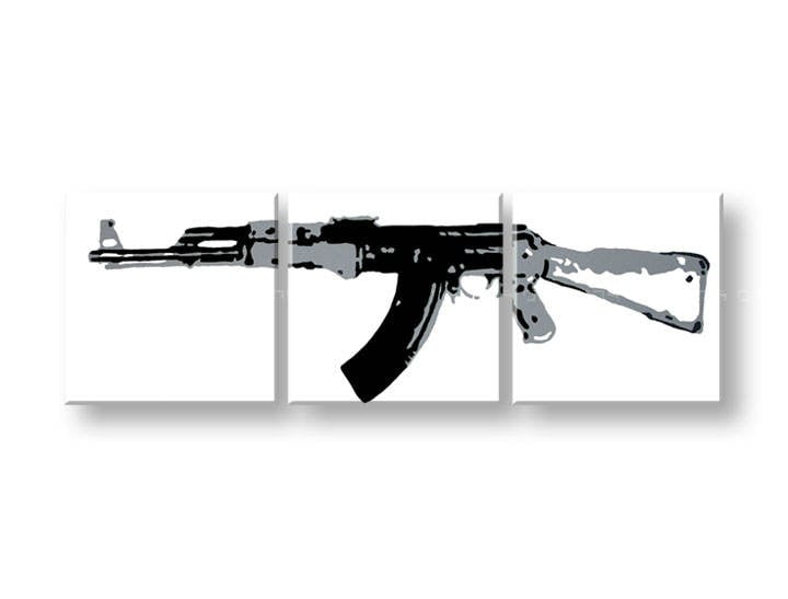 Tablou pictat manual POP Art Kalashnikov 3-piese