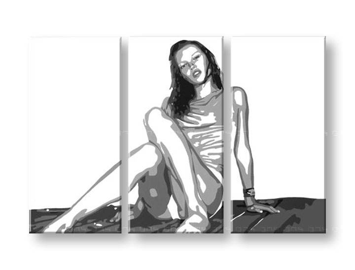 >în stoc< Tabluri POP Art pictate manual -21% Reducere Kate Moss 3 piese 120x80cm km2