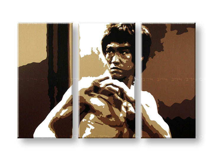 Tablou pictat manual POP Art AL Bruce Lee 3-piese 