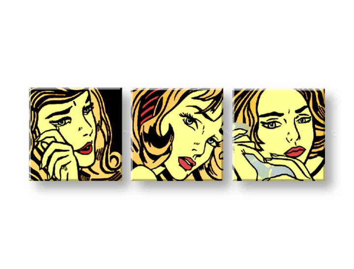 Tablou pictat manual POP Art LICHTENSTEIN 3-piese