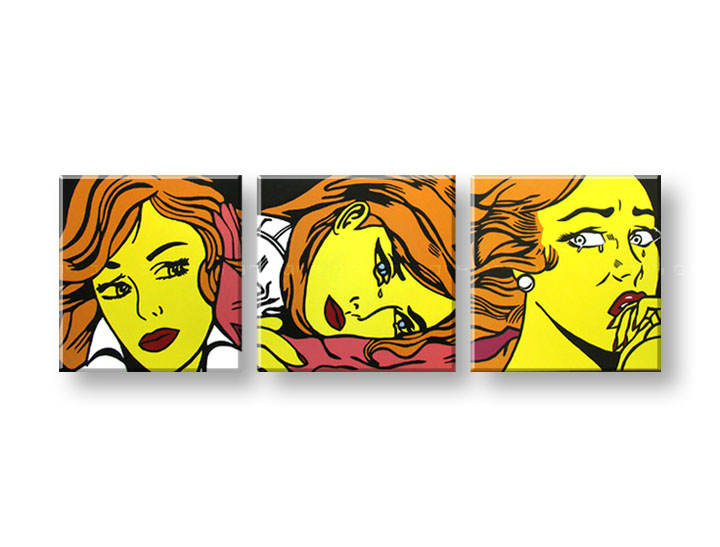 Tablou pictat manual POP Art LICHTENSTEIN 3-piese