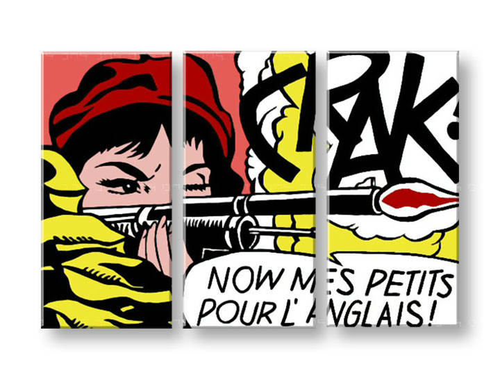 Tablou pictat manual POP Art LICHTENSTEIN 3-piese 