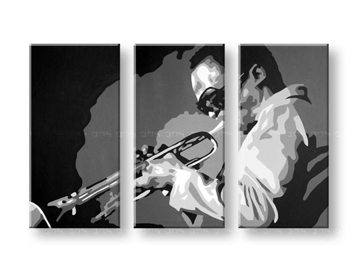 Tablou pictat manual POP Art Miles Davis 3-piese 