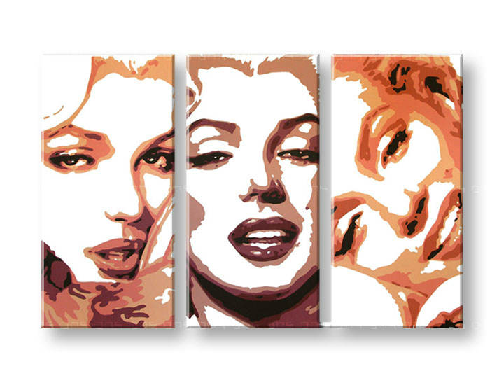 Tablou pictat manual POP Art Marilyn Monroe 3-piese 