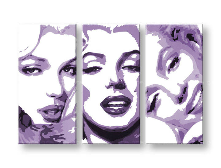 Tablou pictat manual POP Art Marilyn MONROE 3-piese 