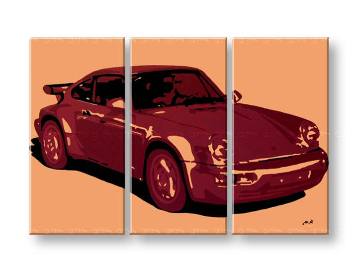 Tablou pictat manual POP Art PORSCHE 911 3-piese 