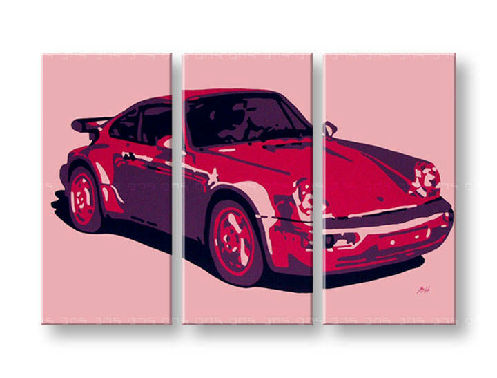 Tablou pictat manual POP Art PORSCHE 911 3-piese 