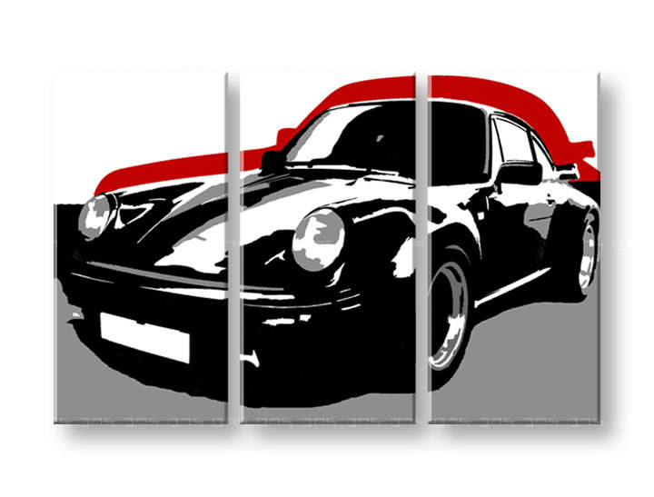 Tablou pictat manual POP Art PORSCHE 911 3-piese 