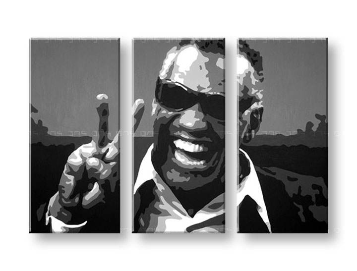 Tablou pictat manual POP Art Ray Charles 3-piese 