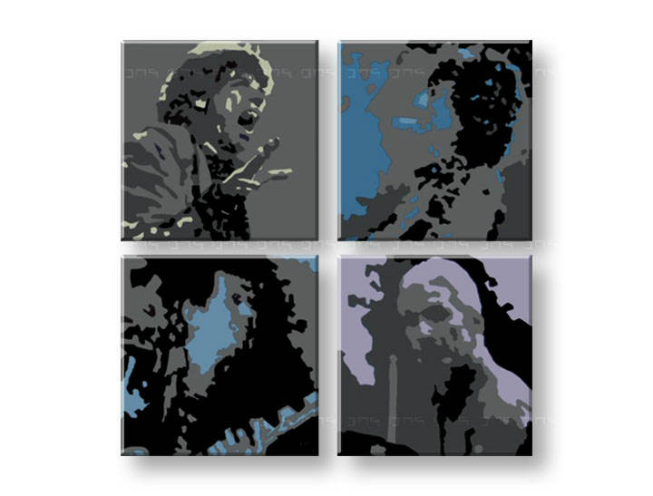 Tablou pictat manual POP Art Rolling Stones 4-piese 