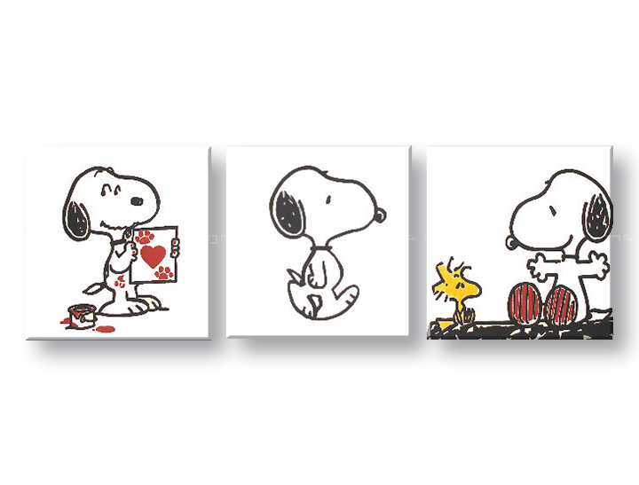 Tablou pictat manual POP Art SNOOPY 3-piese