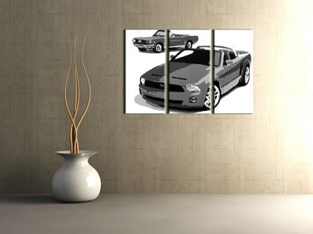Tablou pictat manual POP Art FORD MUSTANG 3-piese  -  150x100 cm