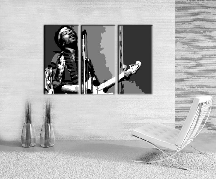 Tablou pictat manual POP Art Jimmy Hendrix 3-piese 