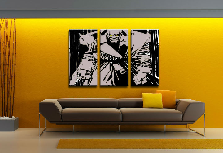 Tablou pictat manual POP Art Killer with yellow eyes 3-piese  -  150x100 cm