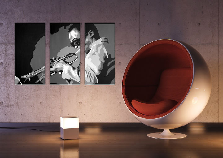 Tablou pictat manual POP Art Miles Davis 3-piese  -  120x80 cm  