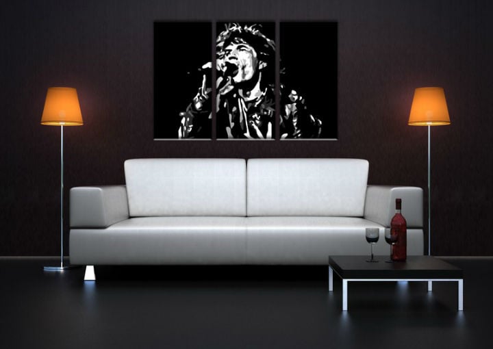 Tablou pictat manual POP Art Mick Jagger 3-piese  -  90x60 cm