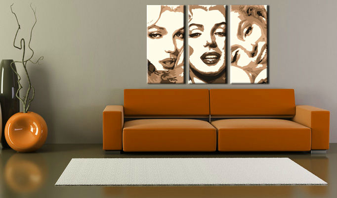 Tablou pictat manual POP Art Marilyn MONROE 3-piese  -  90x60 cm