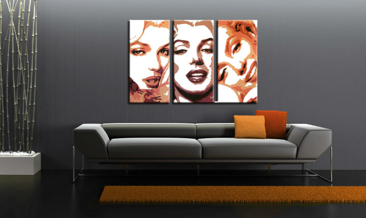 Tablou pictat manual POP Art Marilyn Monroe 3-piese  -  60x40 cm