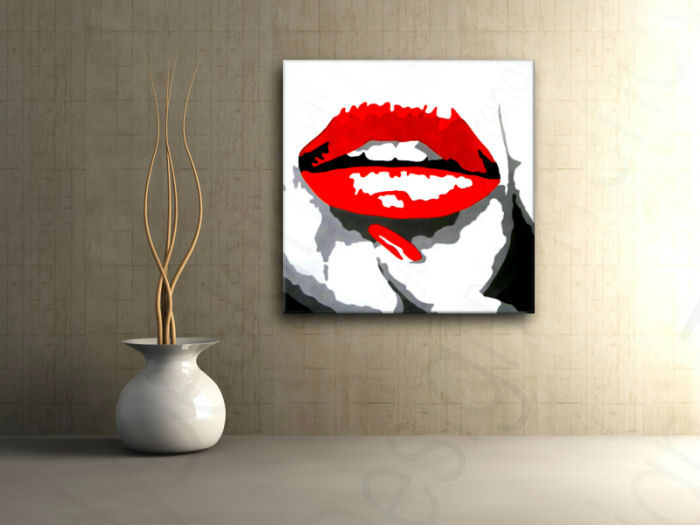 Tablou pictat manual POP Art RED LIPS 1-piese 