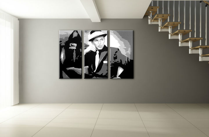Tablou pictat manual POP Art Frank Sinatra 3-piese  -  60x40 cm