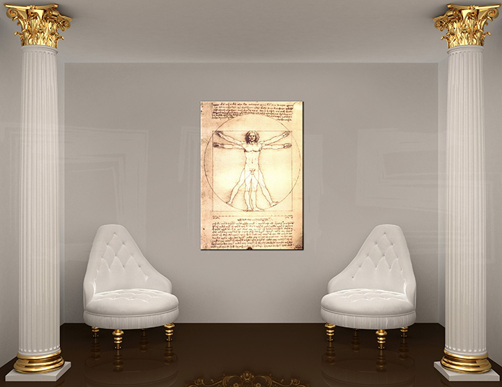 >In stoc< Tablouri canvas Reducere 35 % VITRUVIAN MAN – Leonardo Da Vinci 100x70 cm REP167
