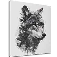 Tablou pe pânză Wolf View - Motiv modern alb-negru